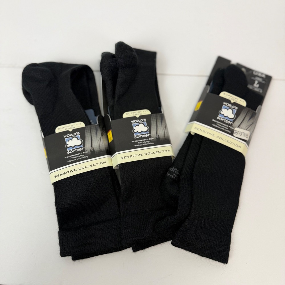 3 Pack Worlds Softest Sensitive Collection Support Fit Crew Socks Black Large